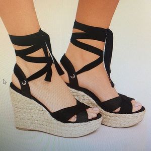 Lulus black tie up wedge